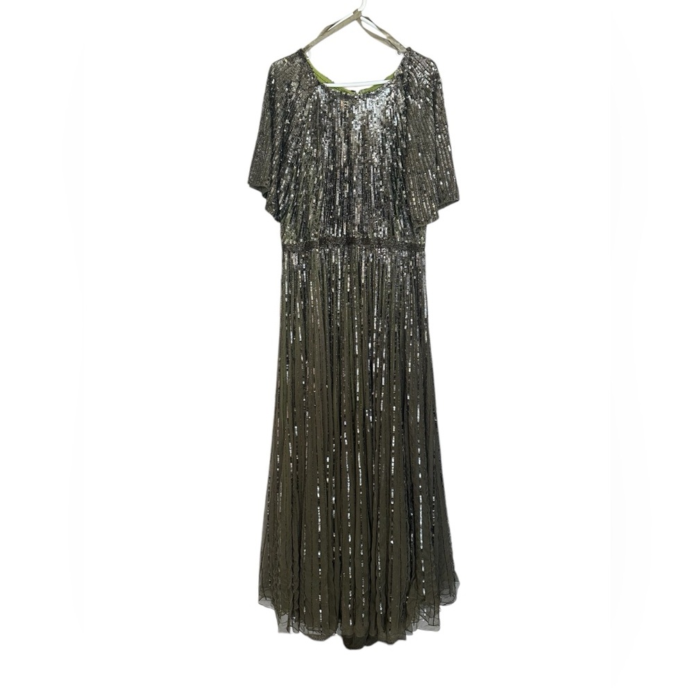 Mac Duggal Olive Green beaded ball gown dress Size 18
